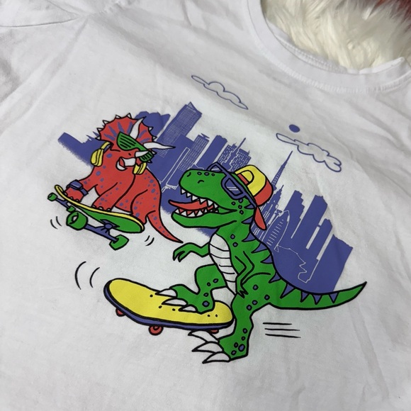 Primark Youth Boy Size 7-8 Years White Shirt with Colorful Dinosaur Graphic - Picture 9 of 12